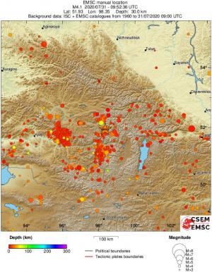 regional depth historical seismicity