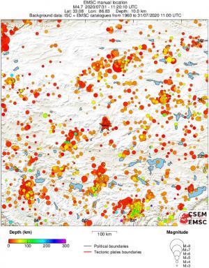regional depth historical seismicity