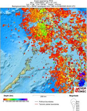 regional depth historical seismicity