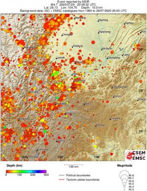 regional depth historical seismicity