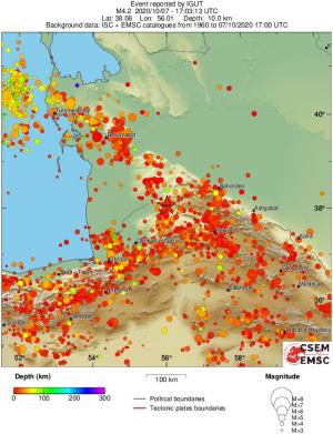 regional depth historical seismicity