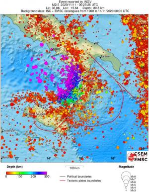regional depth historical seismicity