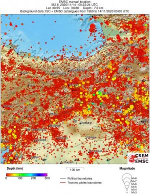 regional depth historical seismicity