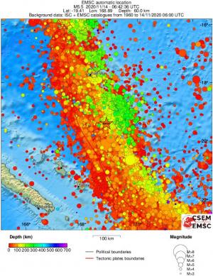 regional depth historical seismicity
