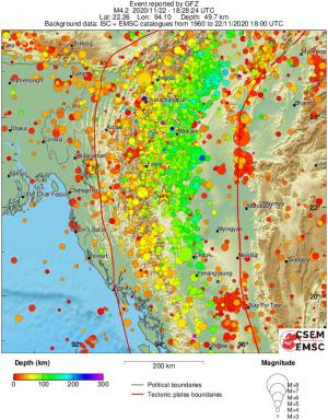 regional depth historical seismicity