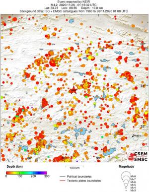 regional depth historical seismicity