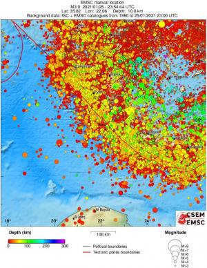 regional depth historical seismicity