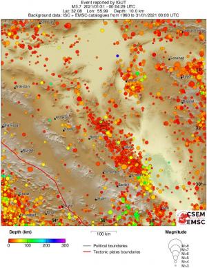regional depth historical seismicity