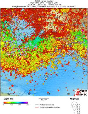 regional depth historical seismicity