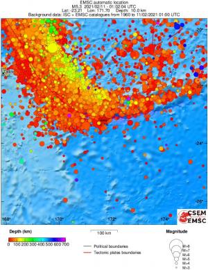 regional depth historical seismicity