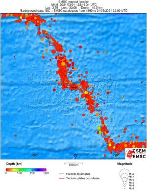 regional depth historical seismicity