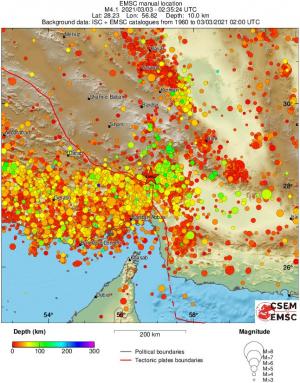 regional depth historical seismicity