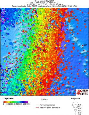 regional depth historical seismicity