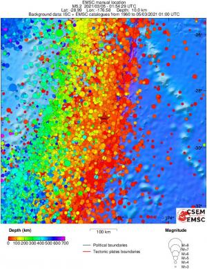 regional depth historical seismicity