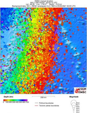 regional depth historical seismicity