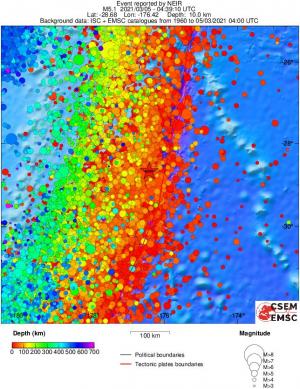 regional depth historical seismicity