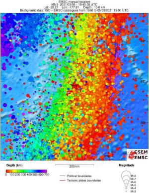 regional depth historical seismicity