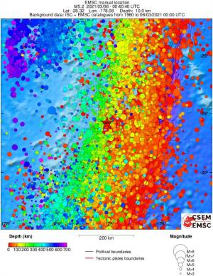 regional depth historical seismicity
