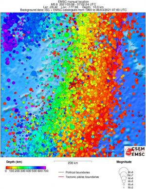 regional depth historical seismicity