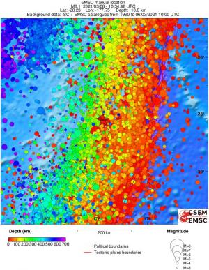 regional depth historical seismicity