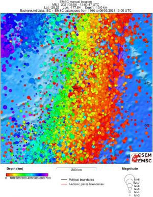 regional depth historical seismicity