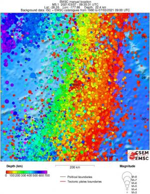regional depth historical seismicity