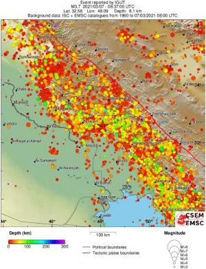 regional depth historical seismicity