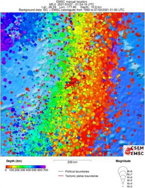 regional depth historical seismicity