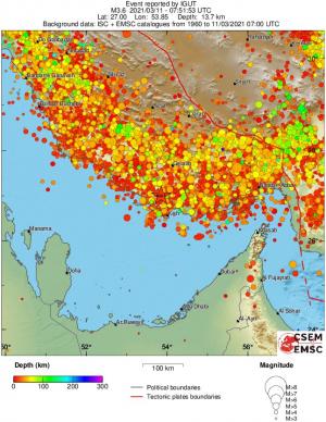 regional depth historical seismicity