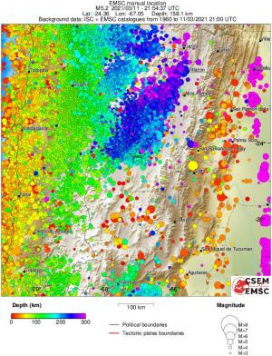 regional depth historical seismicity