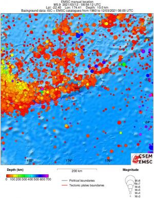 regional depth historical seismicity