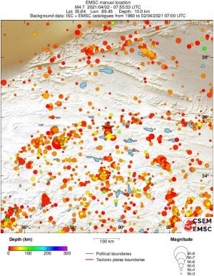 regional depth historical seismicity