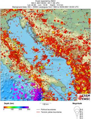 regional depth historical seismicity