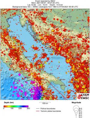regional depth historical seismicity