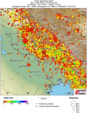 regional depth historical seismicity