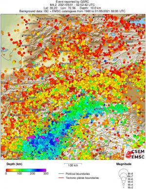 regional depth historical seismicity