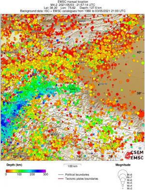 regional depth historical seismicity