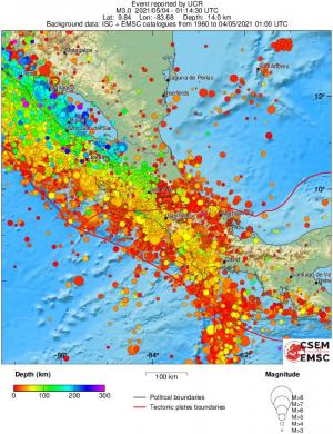regional depth historical seismicity