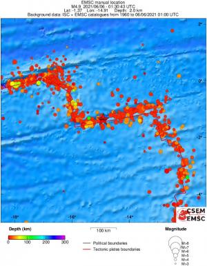 regional depth historical seismicity